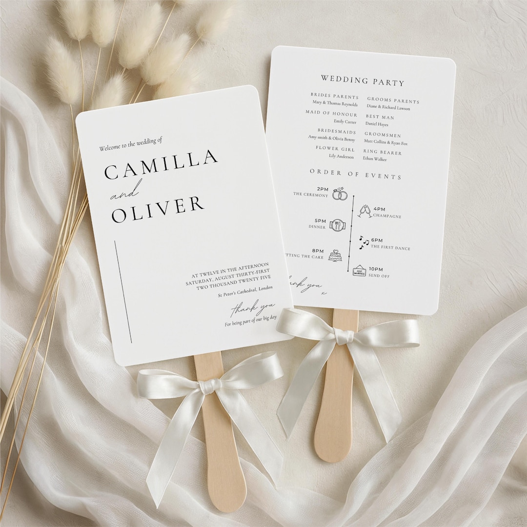 Program Fan Size Paper Minimal Wedding Program Fans, Printable Ceremony Template, Infographic ...