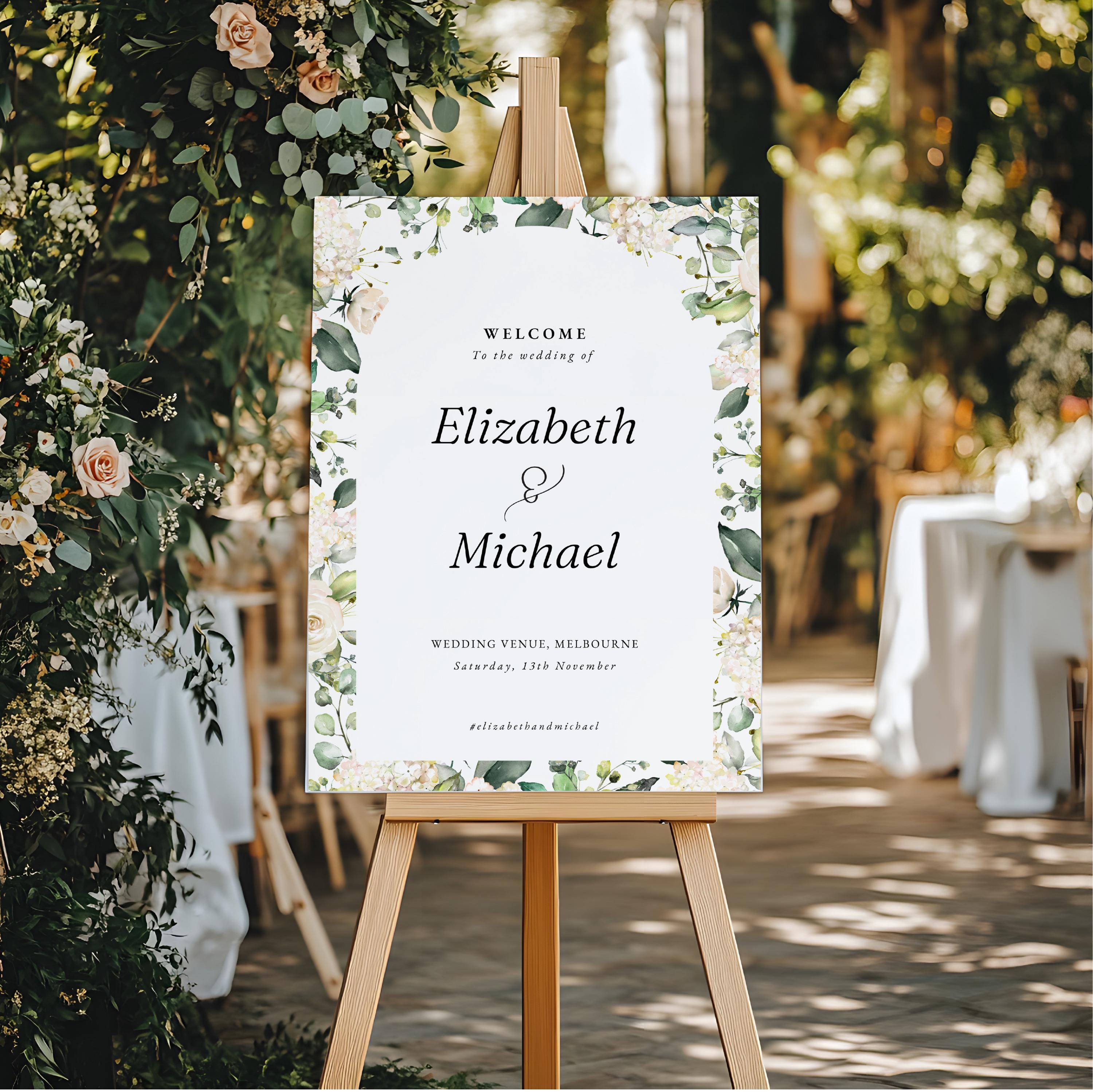 Floral Wedding Welcome Sign Printable, Editable Canva Template (digital ...