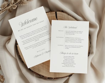 Welcome Note For Wedding Guest Bags, Welcome Bag Insert Template, Editable Minimal Itinerary Note, Printable Timeline for Guests WEDK010