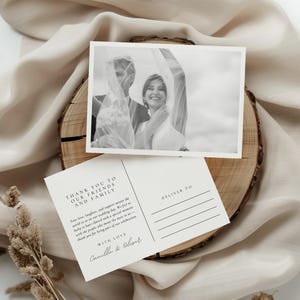 Modelo de cartão de agradecimento para casamento, cartão postal, modelo de cartão de agradecimento, design de cartão postal editável, nota de agradecimento moderna para impressão no Canva WEDK009
