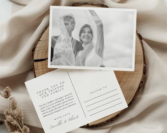 Wedding Thank You Card Template Postcard, Thank You Card Template, Editable Postcard Design, Modern Printable Canva Thank You Note WEDK009