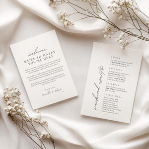 Welcome Note For Wedding Guest Bags, Welcome Bag Insert Template, Editable Minimal Itinerary Note, Printable Timeline for Guests WEDK009