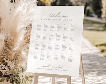 Wedding Seating Chart Alphabetical Order, Alphabet Ordered Seat Plan, Our Favourite People Elegant Seating, DIY Bride Canva Template WEDK009