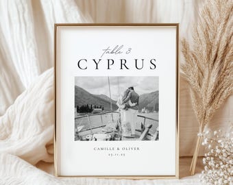 Destination Wedding Table Numbers, Reception Table Number with Photos, Picture Table Sign Template, Travel Photo Table Number WEDK009