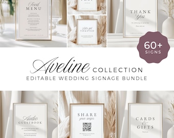 Wedding Sign Bundle Minimal, Modern Editable DIY Wedding Signage Suite, Printable Reception Signs Template, Canva Instant Download WEDK010