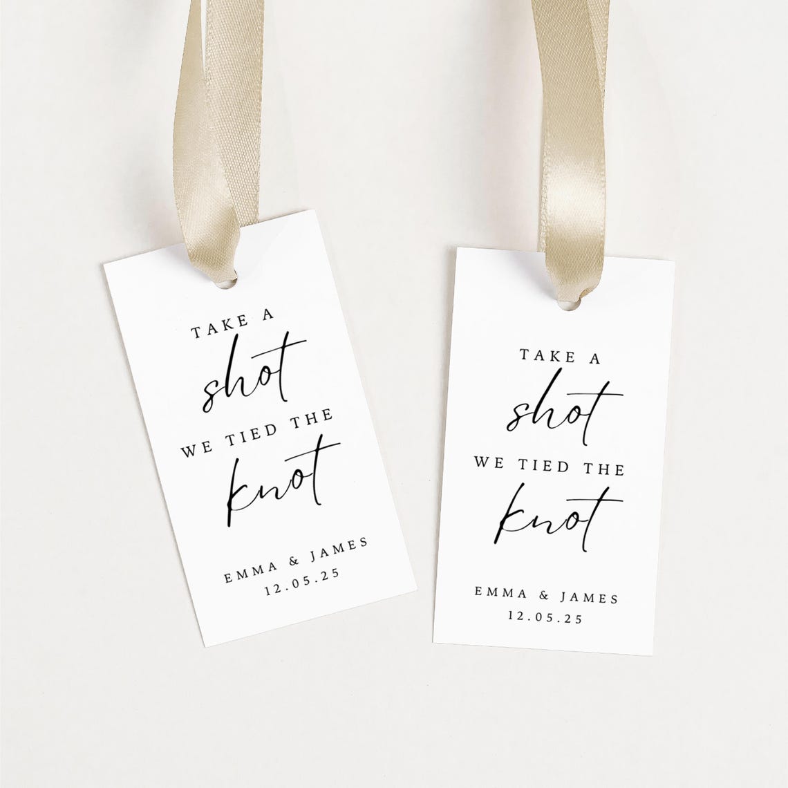 Take A Shot We Tied the Knot Tag Template, Minimal DIY Bride Shot ...