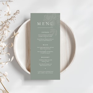 Sage Green Wedding Menu Floral, Minimalist Editable Floral Design, Sage Green Wedding Dinner Menu, Printable Wedding Reception Decor WEDK008