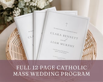 Catholic Wedding Mass Program, Editable Ceremony Booklet Template Canva, Multi Page Church Mass Booklet, Printable Order of Service WEDK009
