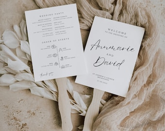 Infographic Wedding Program Fan Template, Minimal Editable Ceremony Program, Modern Wedding Day Timeline, Printable Digital Download WEDK001