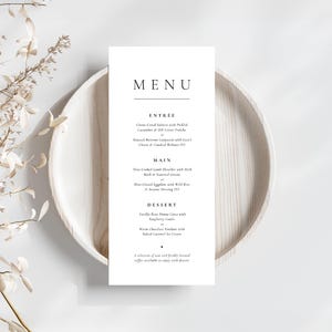 Modèle de menu de mariage formel, réception au design modifiable élégant, carte de dîner personnalisable, téléchargement immédiat, impression numérique sur toile WEDK009