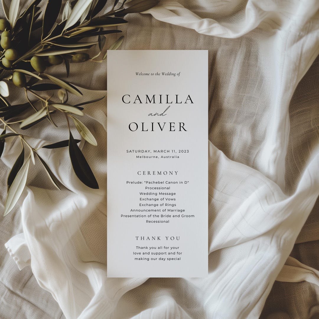 Simple Wedding Program Menu Single Page, Double Sided Ceremony Program ...