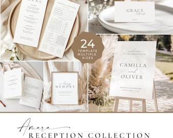 Minimalist Wedding Suite Bundle for DIY Brides, Elegant Wedding Reception Bundle, Minimal Modern Wedding Day Signage Bundle Canva WEDK009