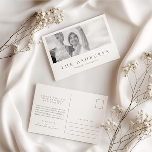 Hochzeit Dankeskartenvorlage Postkarte, Dankeskartenvorlage, bearbeitbares Postkartendesign, modernes druckbares Canva Dankeschön Hinweis WEDK009