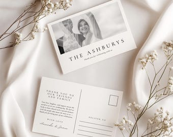 Wedding Thank You Card Template Postcard, Thank You Card Template, Editable Postcard Design, Modern Printable Canva Thank You Note WEDK009