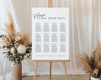 Wedding Seating Chart Template, Minimalist Editable Design for Guest Seating, Modern Reception Sign, Minimal Canva Digital Download WEDK001