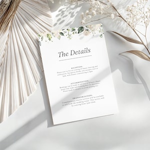 Blumenhochzeits-Detailkarte Boho, druckbare bearbeitbare Hochzeitseinladungs-Einlage, Wildblumen-Einschlusskarte, Zeremonie Info Canva Design WEDK006