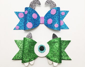 Sully and Mike Wazowski Disney Pixar Inspired Glitter Hair Bow Set