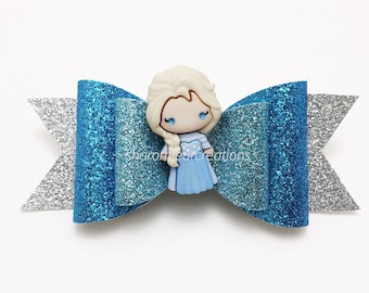Elsa Disney Princess Inspired Glitter Hair Bow