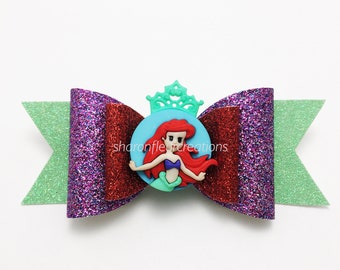 Ariel Disney Princess Inspired Glitter Hair Bow