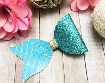 Mermaid Glitter Hair Bow | Blue with Blue Scales