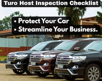 May include: Image features three SUVs in a row, each with a different color: black, brown, and dark brown. The text at the top reads "Turo Host Inspection Checklist." Below, the text says "Protect Your Car" and "Streamline Your Business."