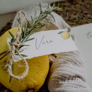 Name plate wedding Mediterranean Wedding Name tag lemon Place card Wedding stationery torn edges approx. 8 x 4 cm image 1