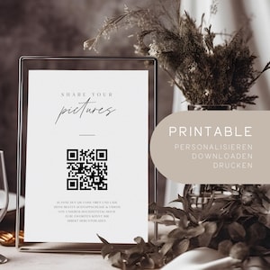 Afdrukbaar | QR-code foto upload trouwbord | Standee fotogalerij QR-code | Personaliseer, download en print direct | DIN-A6