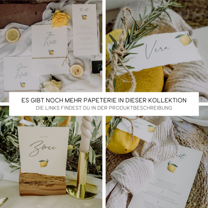 Name plate wedding Mediterranean Wedding Name tag lemon Place card Wedding stationery torn edges approx. 8 x 4 cm image 5