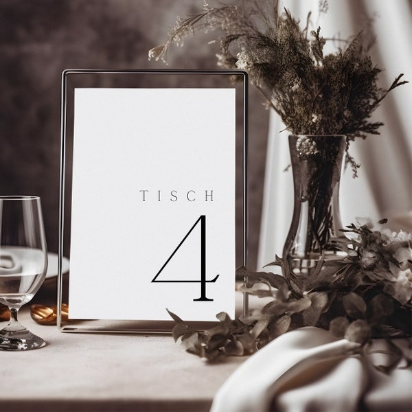 Tischnummer Hochzeit | Tischkarten | Sitzplan | Hochzeitstisch | Schlichtes Design | Minimalistisch | Leinenstruktur | Tisch 1-12 | DIN A6