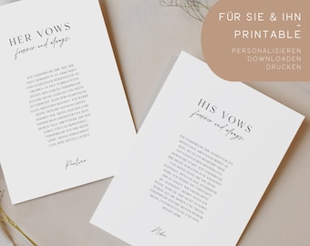 Printable | Wedding Vows | Wedding Vow Template | His and Her Vows | Personalize, Download & Print | DIN A5