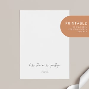 Printable | Kiss the Miss Goodbye | Reminder of JGA | Poster | Hen party memory | Gift for bride JGA | DIN A4