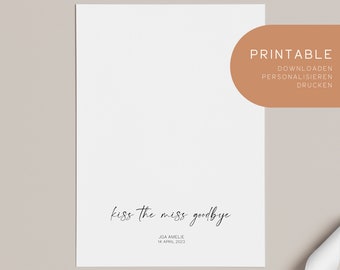 printable | Kiss the Miss Goodbye | Reminder of JGA | Poster | Hen Party Reminder | Gift bride JGA | A4