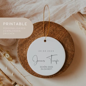 Printable | Pendant guest gift baptism | Thank you | Pendant guest gift | Baptism gift | Name and date | To cut out | Ø approx. 4.5 cm