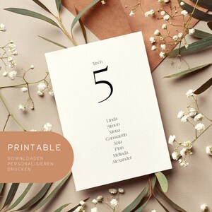 Printable | Table numbers for weddings | Table number with name | Seating plan | Download, personalize and print (or have printed) | DIN A6