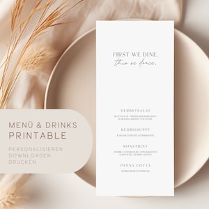 Printable | Menükarte Hochzeit | Getränkekarte | Menü Getränke Hochzeit | Downloaden, personalisieren und drucken (lassen) | 21 x 9,8 cm