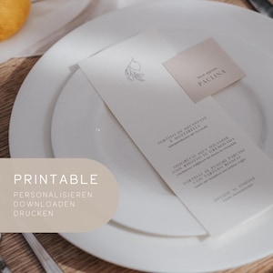 Carte de menu de mariage imprimable | Menu de mariage | Menu boissons mariage | Menus | Papeterie | Simple | Minimaliste | 21x8cm