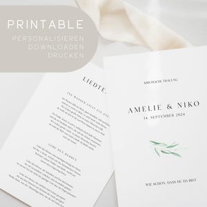 Printable | Kirchenheft Hochzeit | Vorlage Kirchenheft | Ablauf Kirche Liedtexte | Downloaden, personalisieren und drucken (lassen) | DIN A4