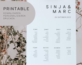 Printable | Simple Wedding Seating Plan | DIY Seating Plan | Wedding Table Plan | Download, personalize, and print (or have it printed) | DIN A1