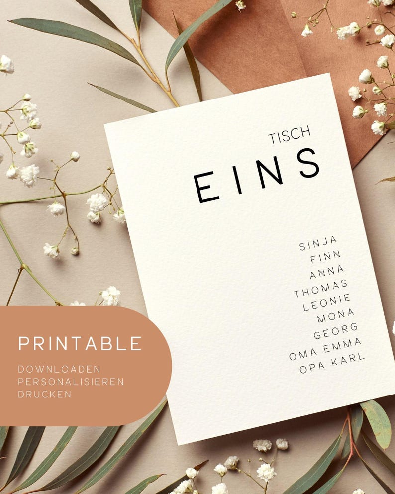 Printable | Wedding Table Numbers | Table Numbers With Names | Seating ...
