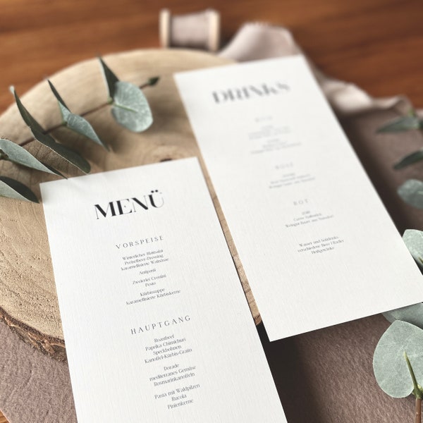 Wedding menu | Wedding menu | Drinks menu wedding | Menu | Stationery | Wedding stationery | Simple | Minimalist | 21x9.8cm