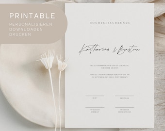 Printable | Marriage certificate | Wedding certificate | Simple certificate wedding | Personalize, download & print directly | A4