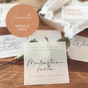 Descargar | Tarjetas de hitos del embarazo para mamá y papá | 35 etiquetas | Hitos del embarazo | Anunciando el embarazo | 9,5 x 9,5 cm