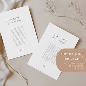 Printable | wedding vows | Wedding vows | Template wedding vows wedding | His and Her Vows | Personalize, download & print | DIN A5