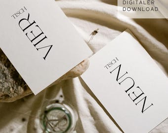 Downloadable | Wedding table numbers | 1-18 | Table number | Table plan | Seating chart | Table numbers wedding | Simple | Stationery | DIN A6