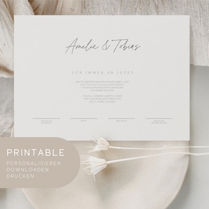 Printable | Eheurkunde | Hochzeitsurkunde | Schlichte Urkunde Hochzeit | Personalisieren, Downloaden & direkt Drucken | DIN A4