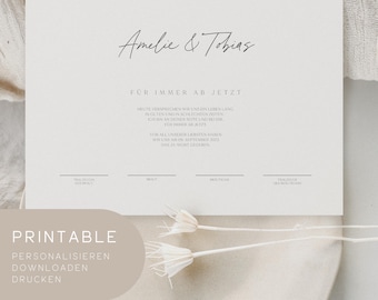 Printable | Marriage certificate | Wedding certificate | Simple certificate wedding | Personalize, download & print directly | A4
