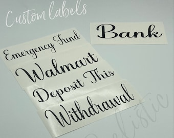 Labels only!! Budget Binder  Cash Envelope System,  Price per Label, Custom Budget Envelopes, Cash Envelopes, Clear, pouches, Personalized,