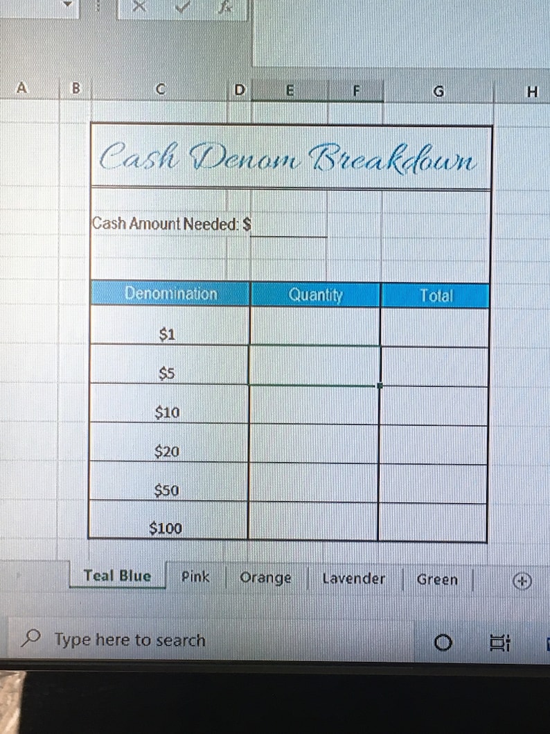 Cash Denomination Printable for Bank tellers excel file | Etsy
