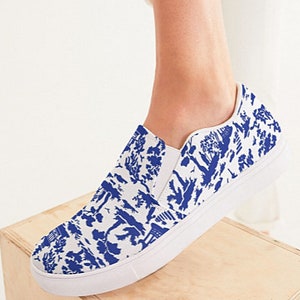 Blue Willow Style Chinoiserie Slip On Canvas Shoes