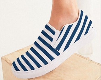 Navy Striped Slip On Canvas Shoes